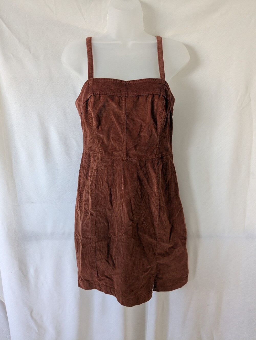 Hollister Corduroy Jumper Dress Womens M Rust Brown Adjustable Straps Zip